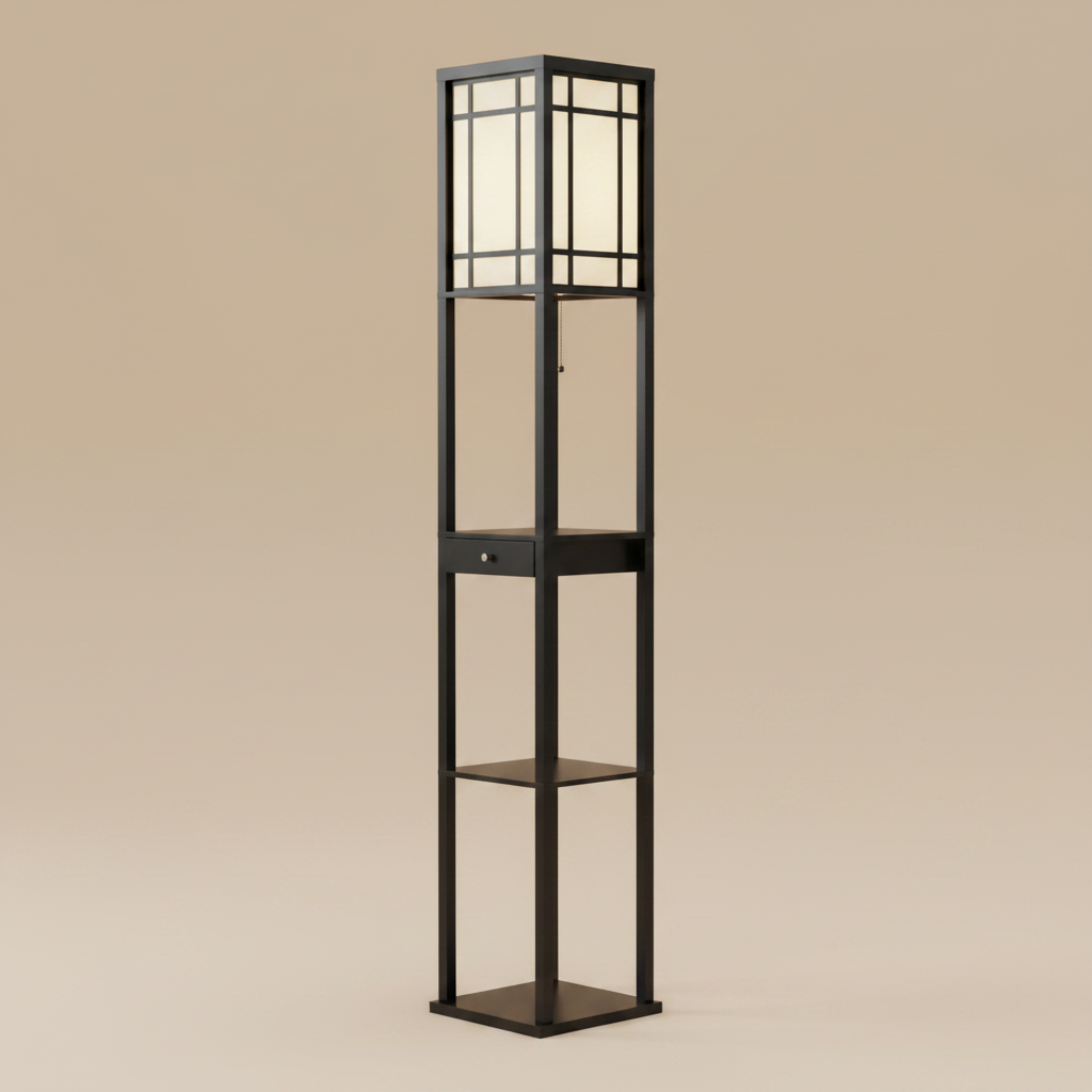 Black Shelf Lamp Beige Background v2