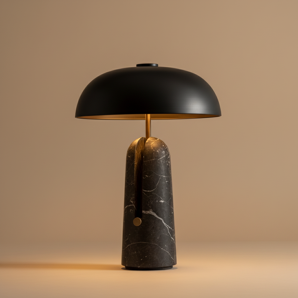 Nero table lamp with black marble base and brass stem