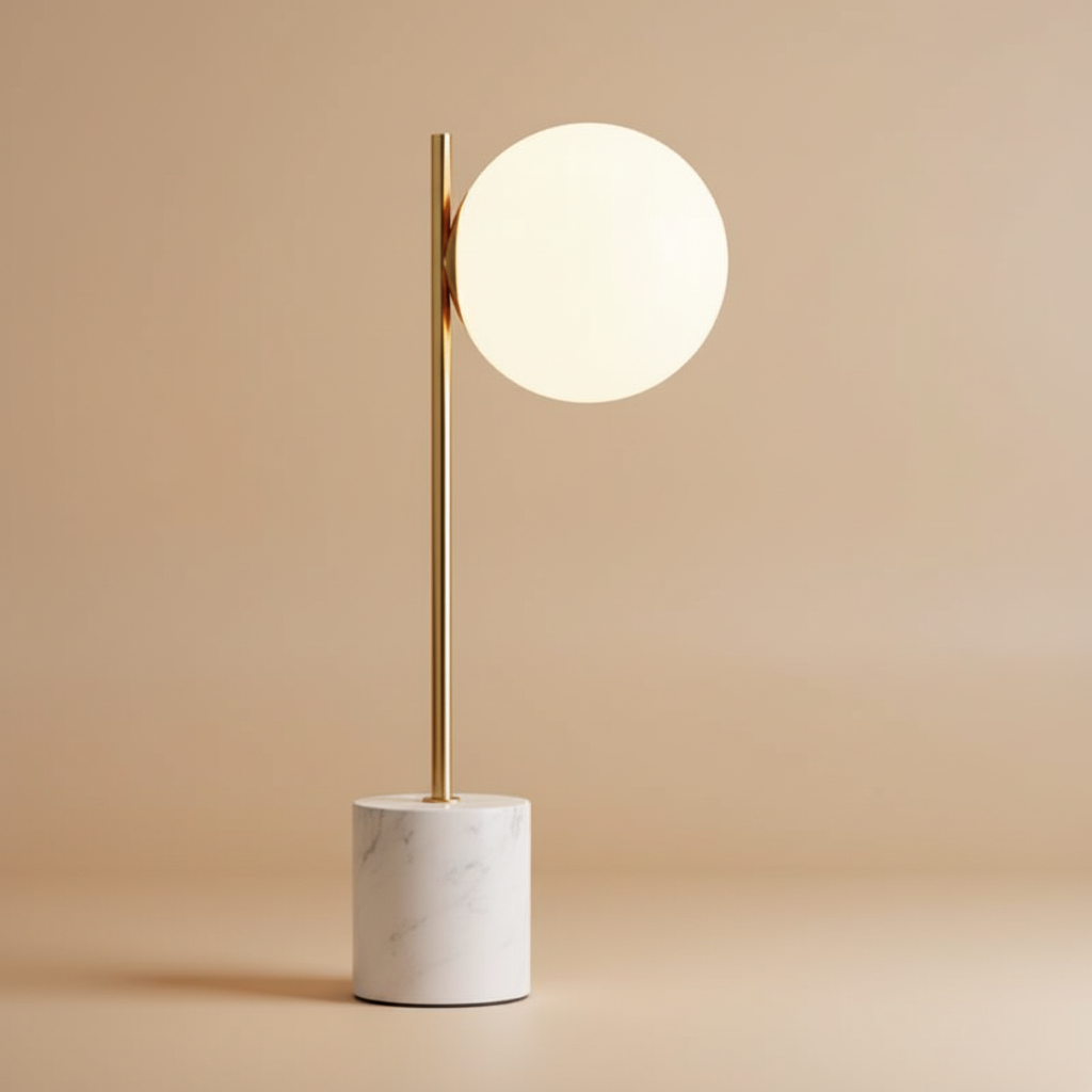 Luna marble table lamp with warm beige background